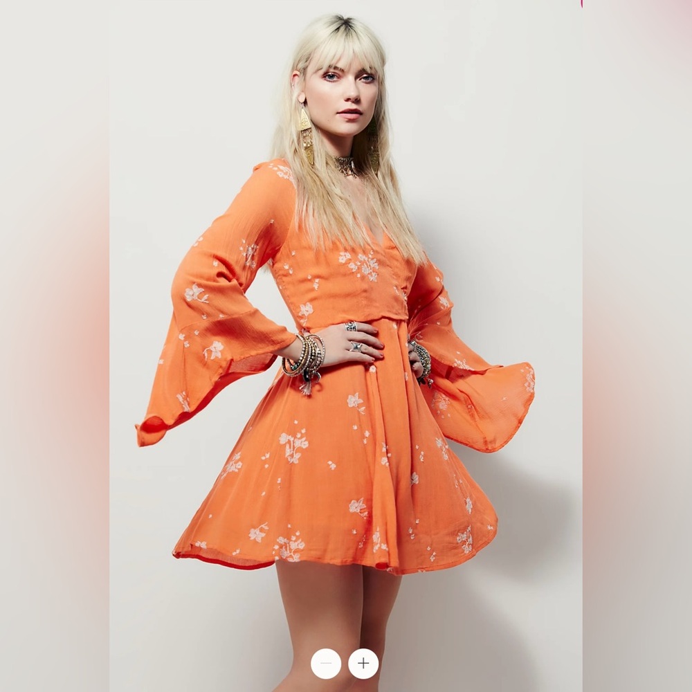 NWOT Free People Jasmine Mini Dress Sz 6 Color Orange Gauze Embroidered